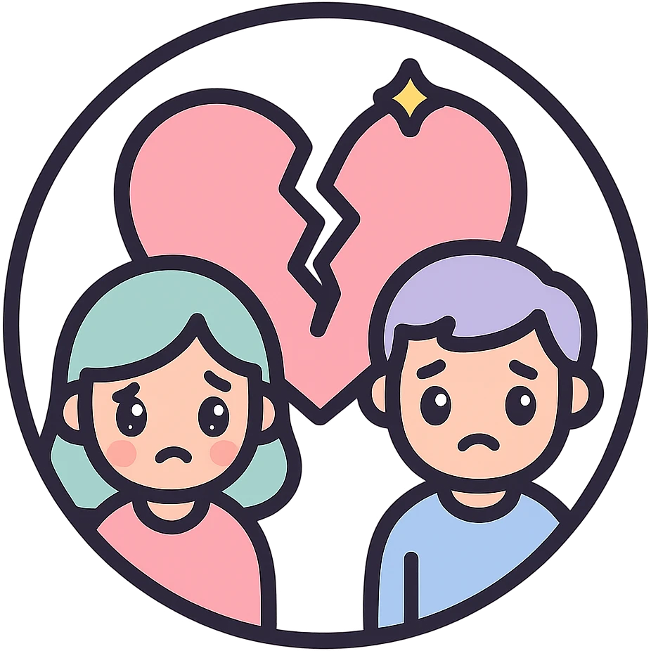 little alchemy style icon
subject: divorce
border: medium-black
shape: round, circular
background: white
style: full color fill with medium black outlining emoji