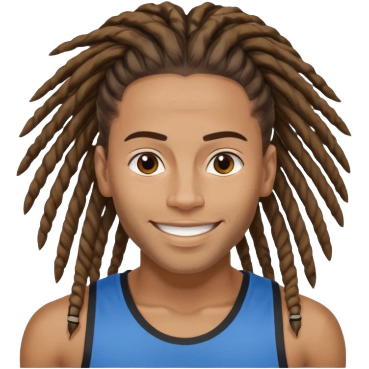 Create an emoji of rey. he has dreadlocks, african american, he's an athlete handsome with a million dollar smile. he's also a strength coach who values performance training emoji