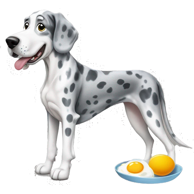 Blue Merle Great Dane eating eggs  emoji