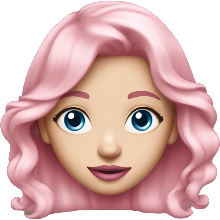 a beautiful girl with fair skin, blue eyes and long soft pink hair, with pink lipstick on her lips. full length emoji