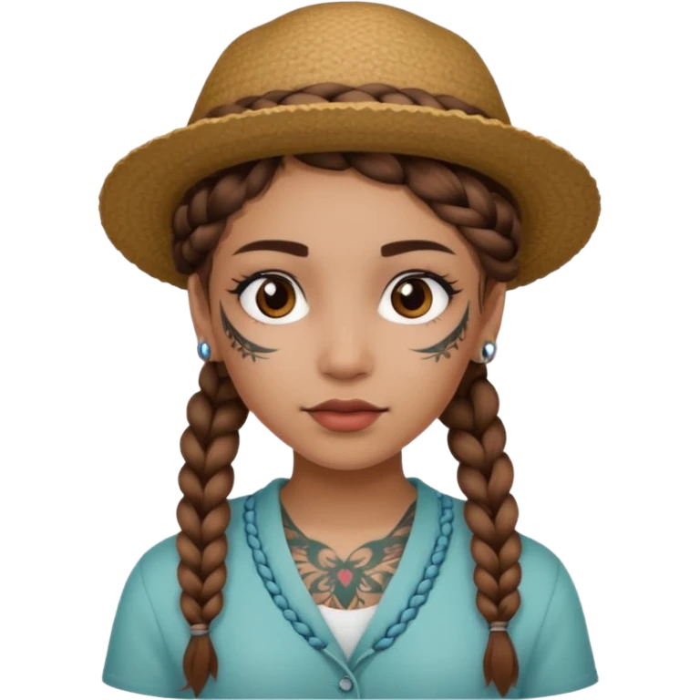 color braided girl with hat and face tattooed emoji