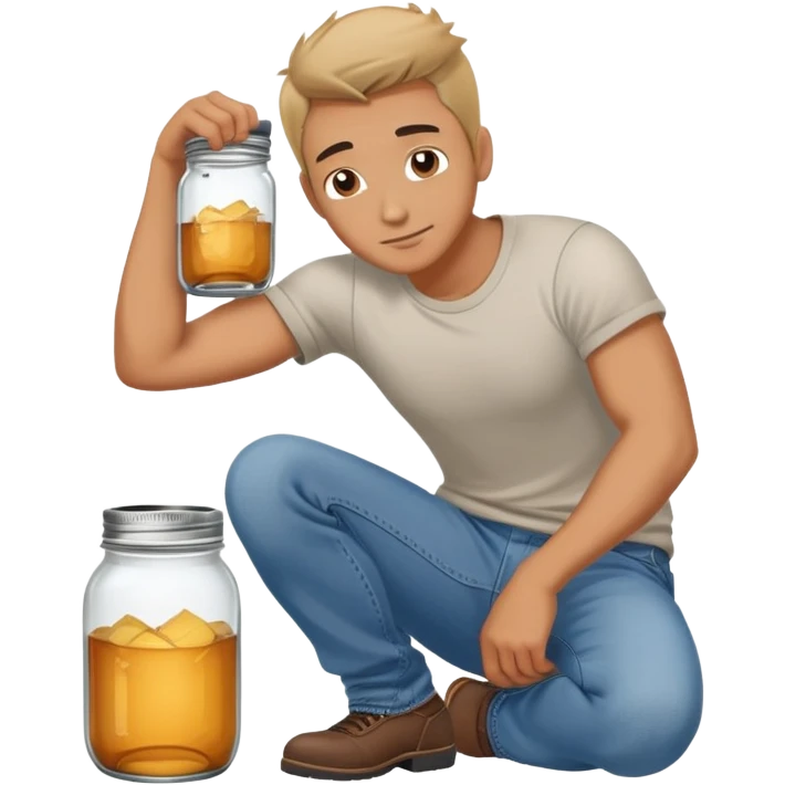 Man bending down to sit on a mason jar emoji