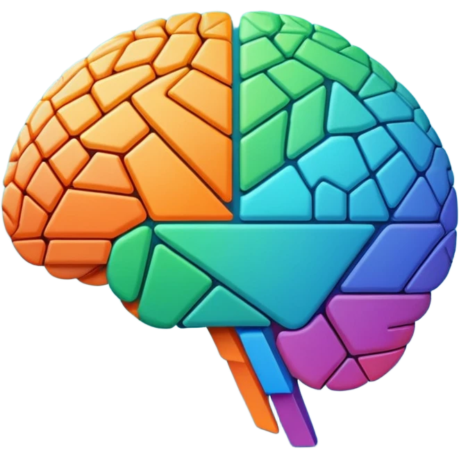 Geometric brain icon, YouTube triangle play button merged with neural network pattern, abstract minimalist design, vector art, vibrant colors, tech-inspired, clean lines, square format for app icon emoji