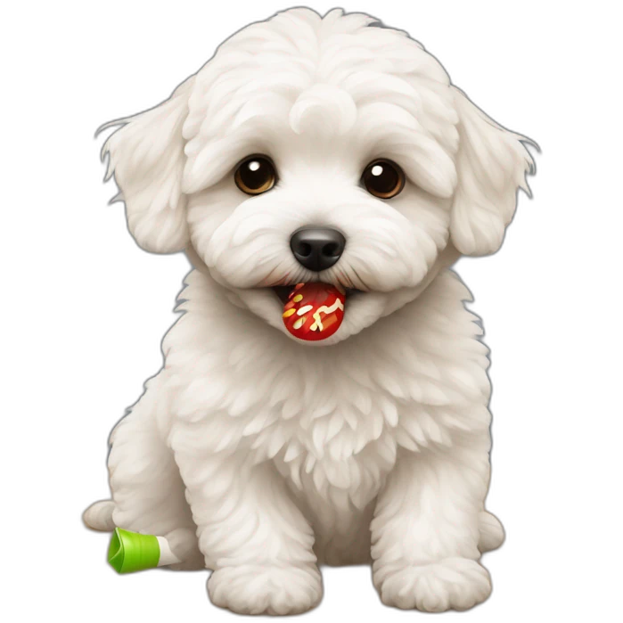 MaltiPoo eating a dart emoji