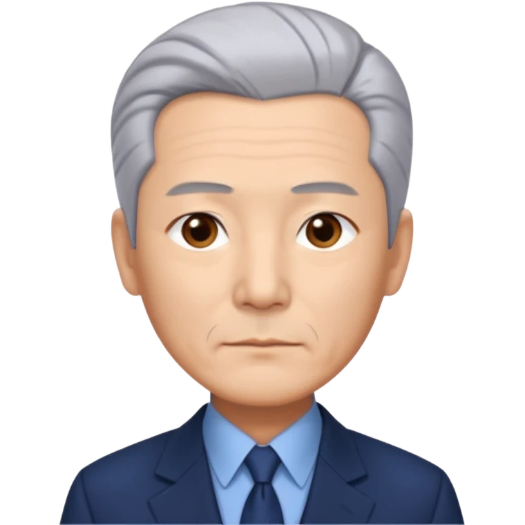 Chinese man 54 years old, proud distant expression, slicked back silver-gray hair, dark brown eyes, tailored navy suit emoji