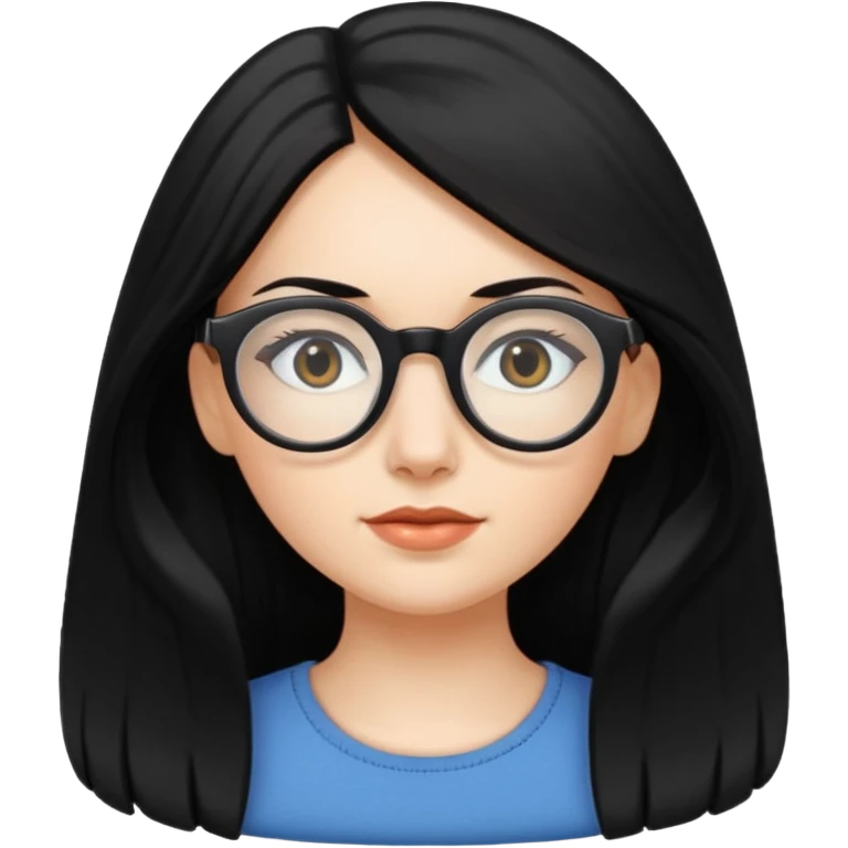 white girl with long black hair and oval glasses emoji