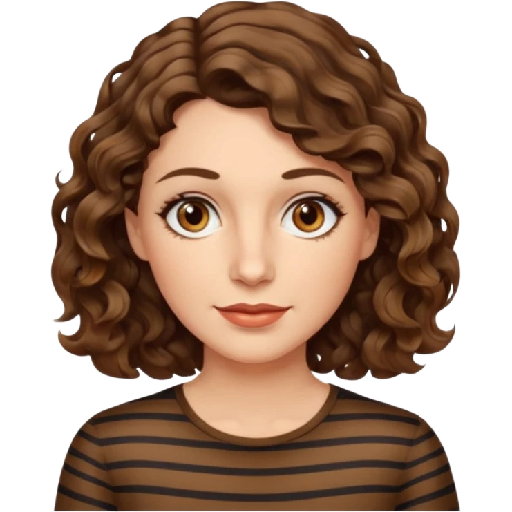 caucasian woman, 40s, chin-length wavy/curly/unruly brown-ish, few white stripes hair, hazel eyes emoji