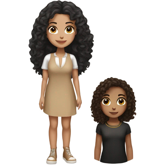 White girl with curly black hair and tan girl with long straight brown eyes  emoji
