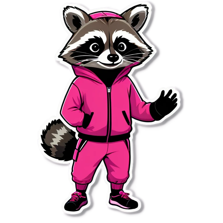 Raccoon wearing a pink tracksuit  emoji