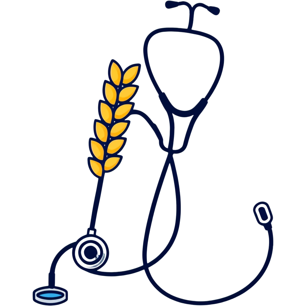 wheat stalk and medical stethoscope fused together as a cartoonish sticker emoji