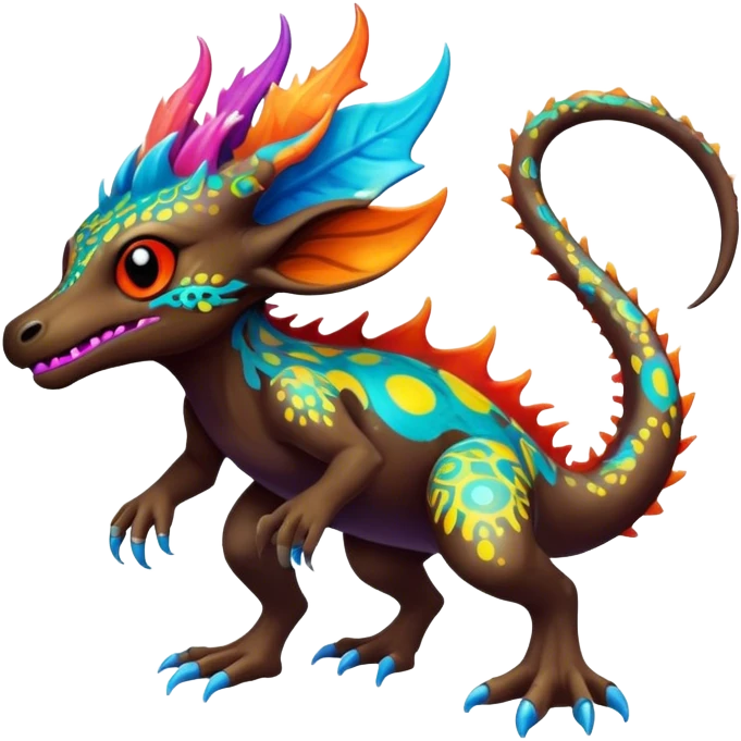 a colorful edgy vernid-fionbri-creature with splash patterns full body emoji