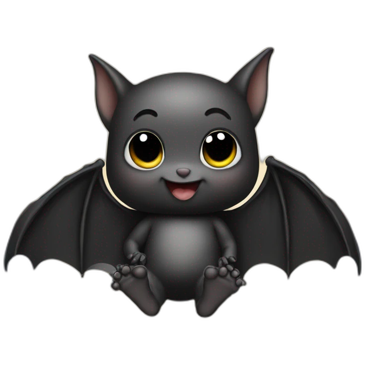 black happy baby bat wings sitting in front of moon holding feet emoji