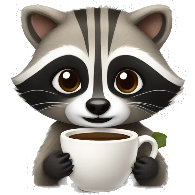 Cozy raccoon with coffee emoji