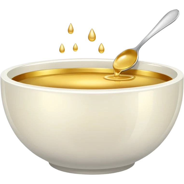 white bowl filled with gold liquid, plain, smooth surface, no spoon, simple, clear emoji