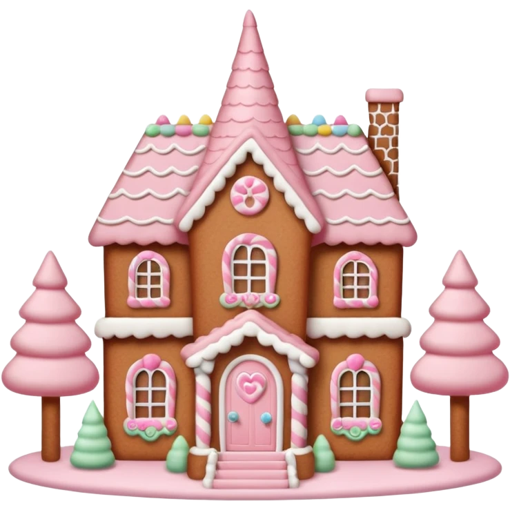 Cute Queen Anne style pastel pink gingerbread house mansion emoji
