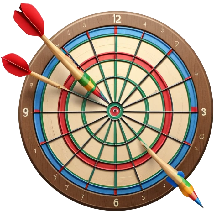 A dartboard with darts firmly stuck in the bullseye, surrounded by the colorful sections of the target. The background conveys a competitive atmosphere, with a subtle focus on precision and skill in the game of darts. emoji