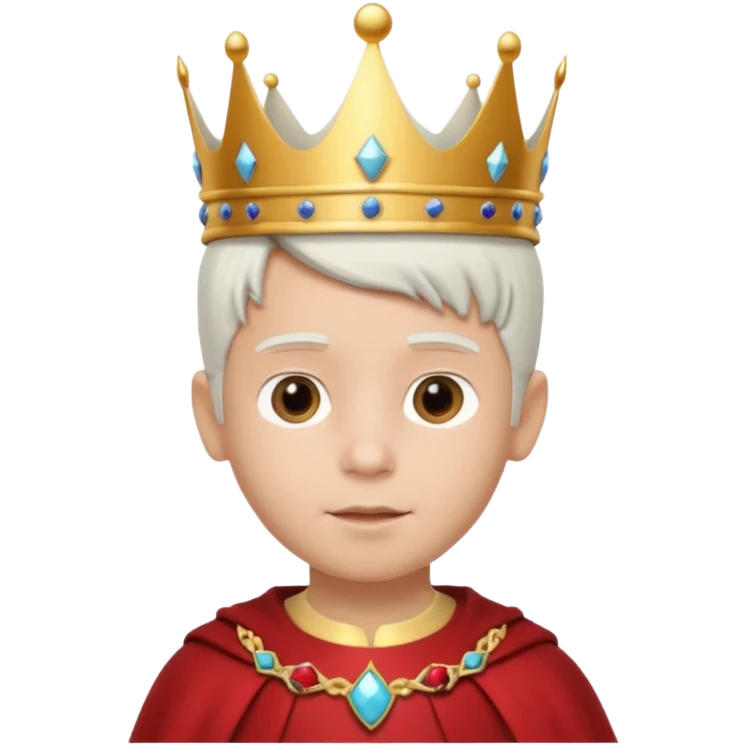 Royal latin Kid boy with crown head 3d style only face half rotate head white hair emoji