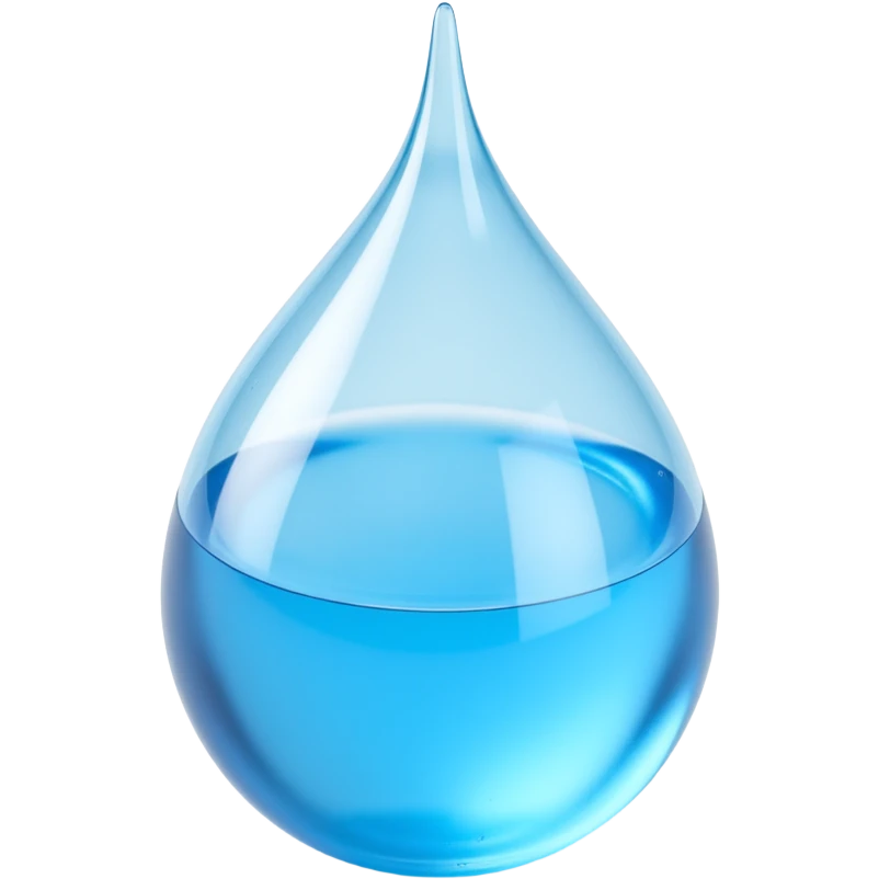 glassy translucent water droplet icon in skeuomorphism style with light refraction and soft shadows emoji