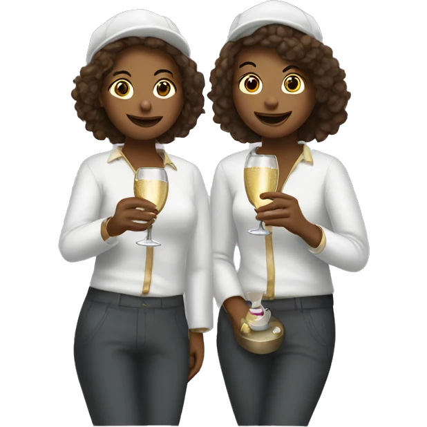two girls dressed as painters drinking champagne emoji