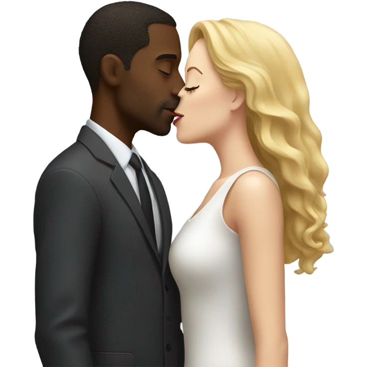 Black man kissing white woman emoji