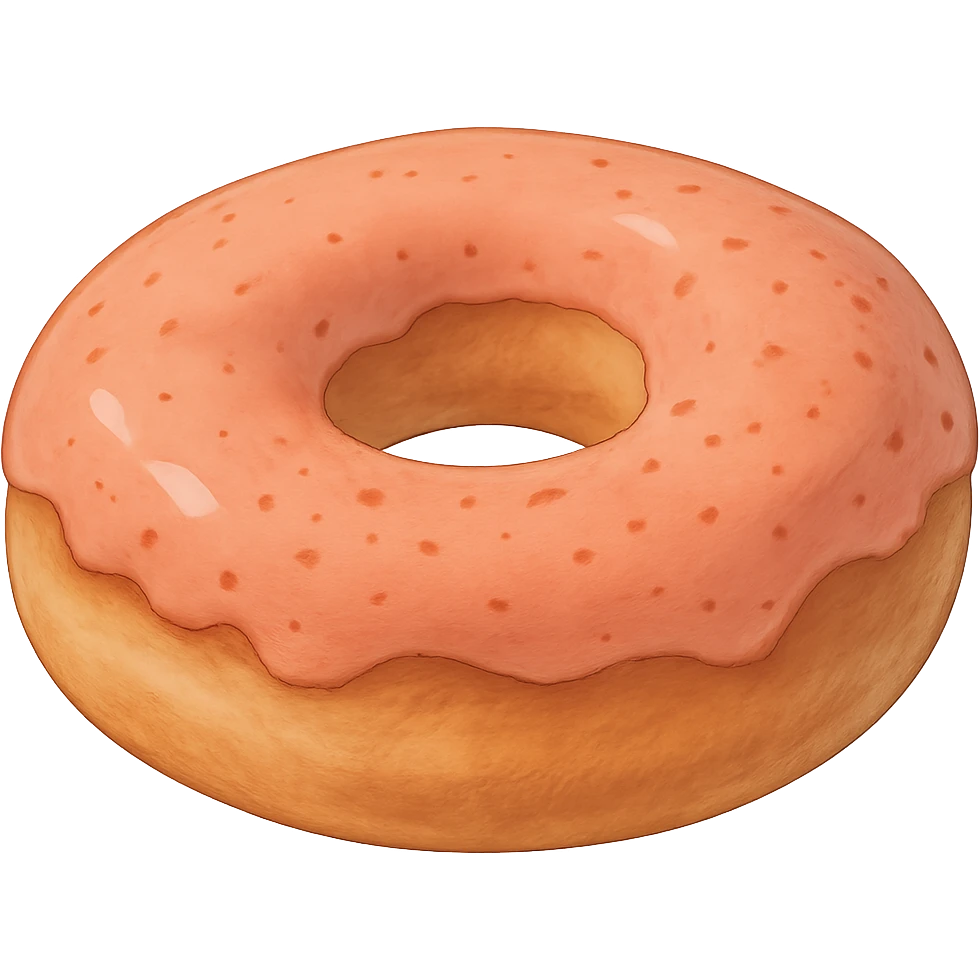 Donut in Ghibli style, detailed, soft red colors, with no background emoji
