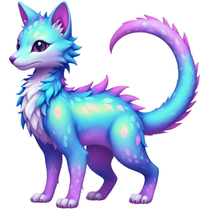 Kawaii iridescent colorful neon pastel fantasy feline-vernid-sergal-fursona animal creature with a tufted tail full body with intricate markings  emoji
