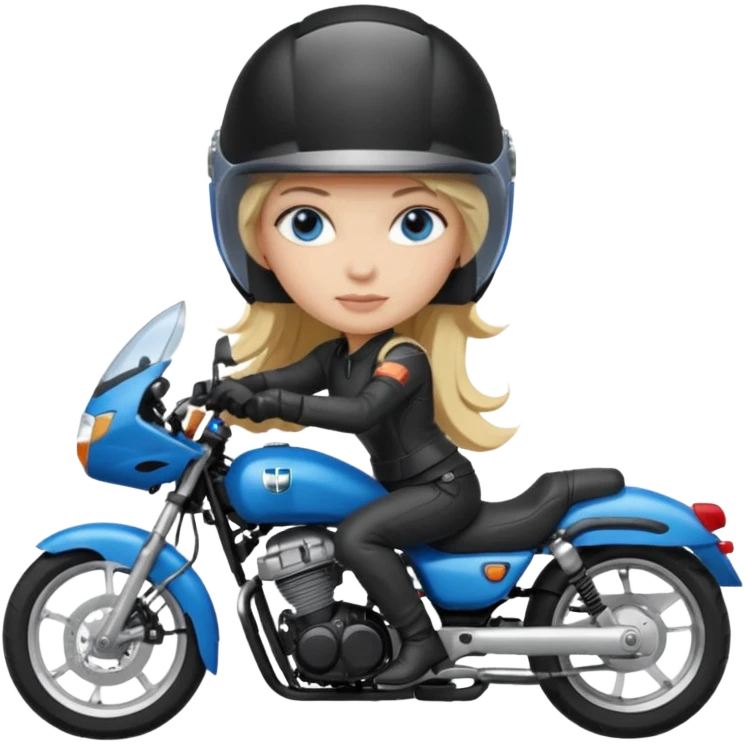 moça loira de cabelo comprido e olhos azuis com capacete em moto honda 150 preta emoji