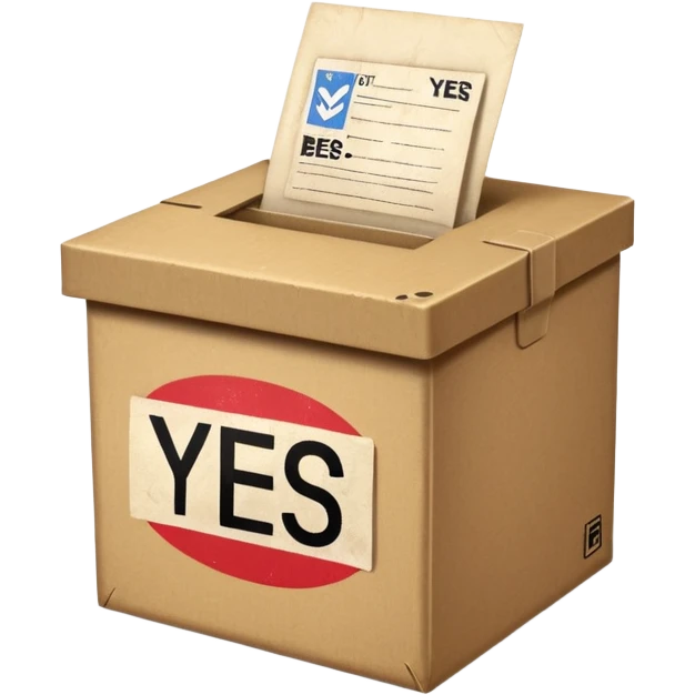 Vote box with "yes, but" aber' written on the front and paper entering the top slot emoji