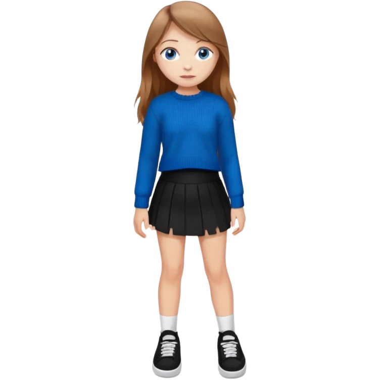 девушка с русыми длинными волосами, голубыми глазами, в черной короткой юбке и вязаной черной кофте с дырками, в белых кедах emoji