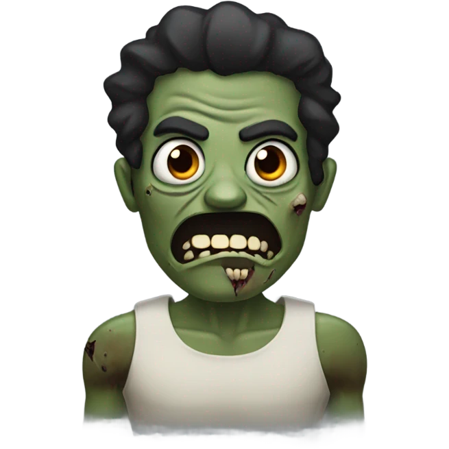 zumbi, dark hair, black eyes, big mouth,  emoji