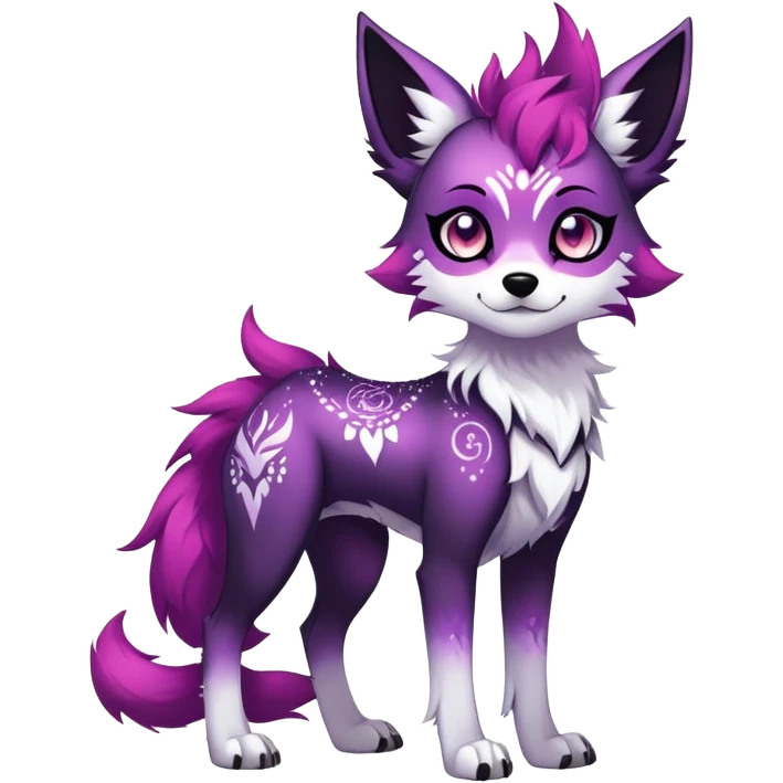 Vibrant edgy gothic Falvie-Fionbri-creature-sparkle-canine-fursona, full body, with random markings emoji