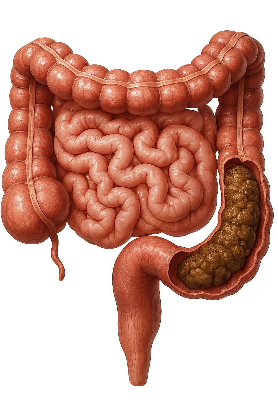 intestino umano anatomico realistico con feci bloccate nel colon, iperrealistico 4k emoji