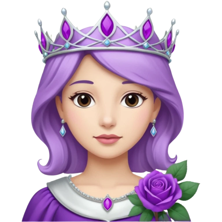 Purple rose with silver tiara and a purple emblem leaf wreath emoji