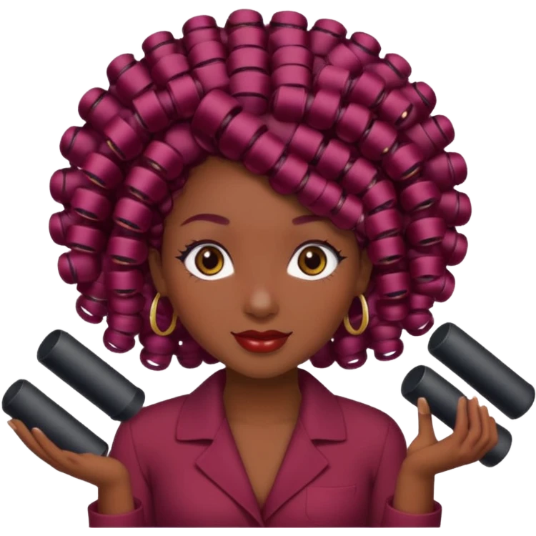 hair with burgundy hair rollers emoji
