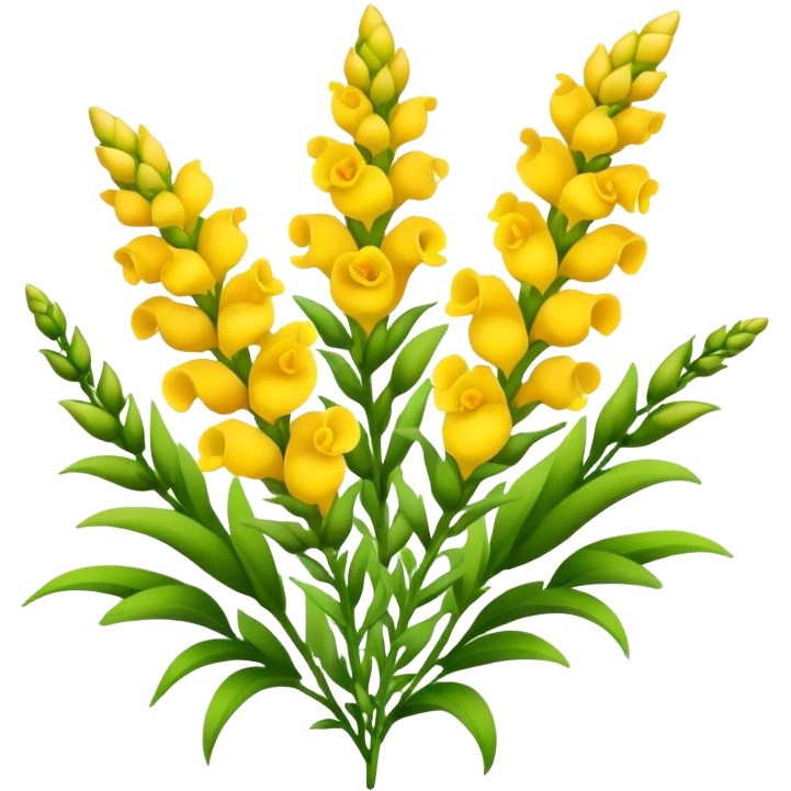 big bouquet Yellow Snapdragon, luxuriant, leaf, bud emoji