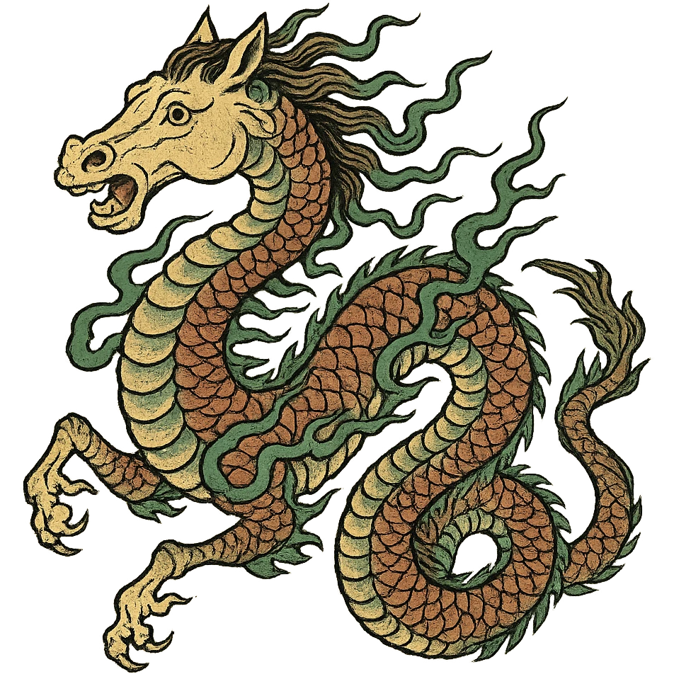 ukiyo-e style dragon with a horse's head emoji