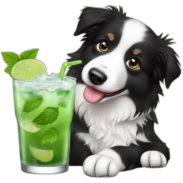 baby border collie with glasses drinking mojito emoji