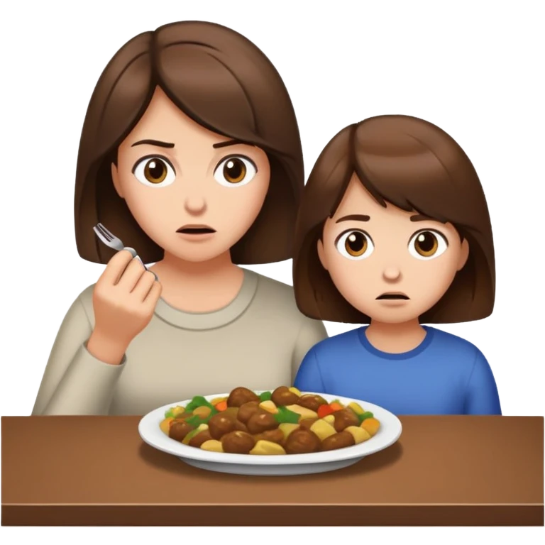 Mutter kurze Haare und Tochter lange Haare, haben Hunger,  braune Haare emoji