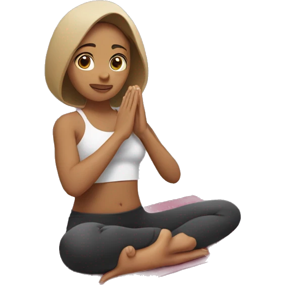 Girl seating in the yoga pose, with coco in her hands and covered with blanked  emoji
