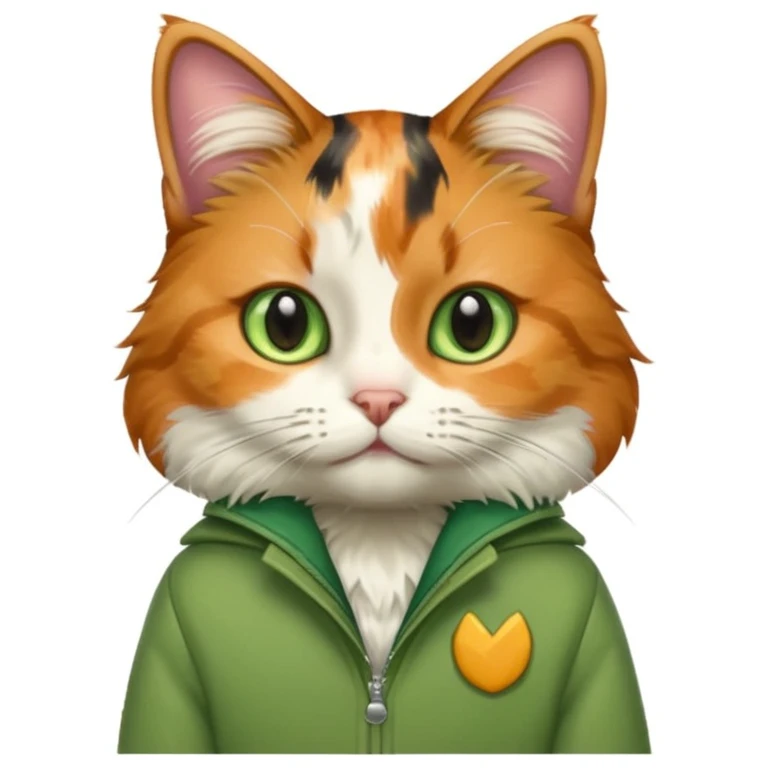 a cat wearing a green jacket emoji
