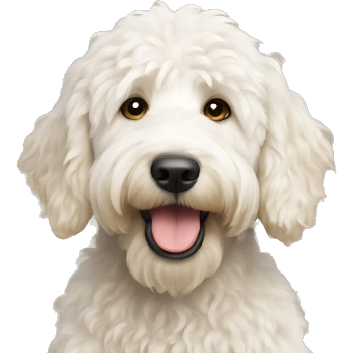 White golden doodle with brown ear emoji