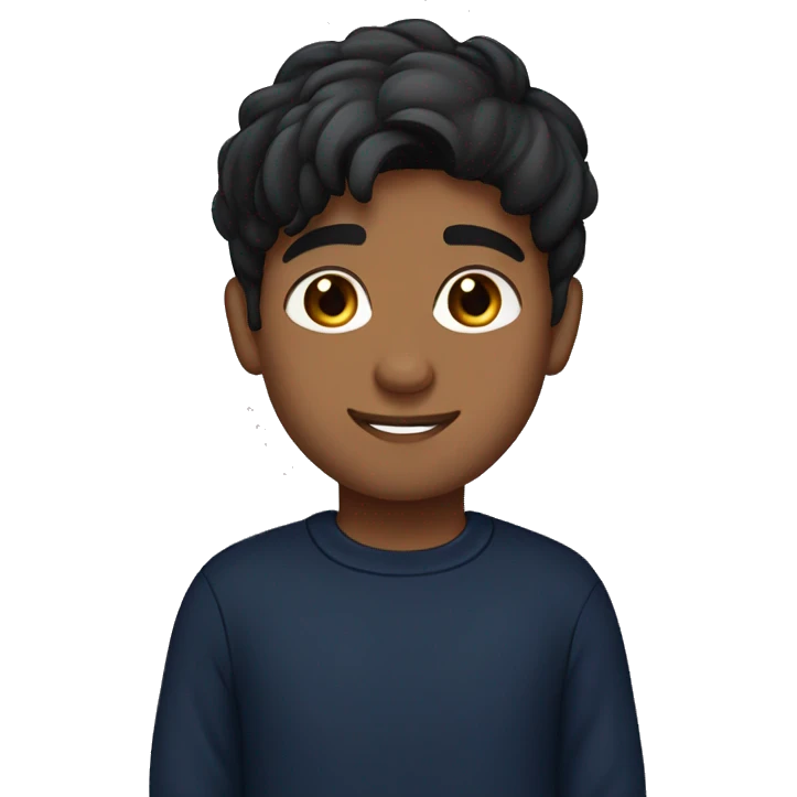 India boy middle parting black long hair dark hazel eyes navy jumper olive skin emoji