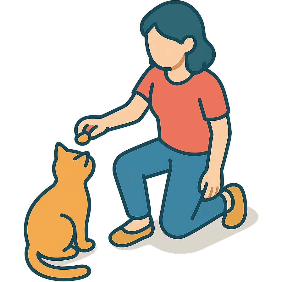 женщина даёт кошке лакомство emoji