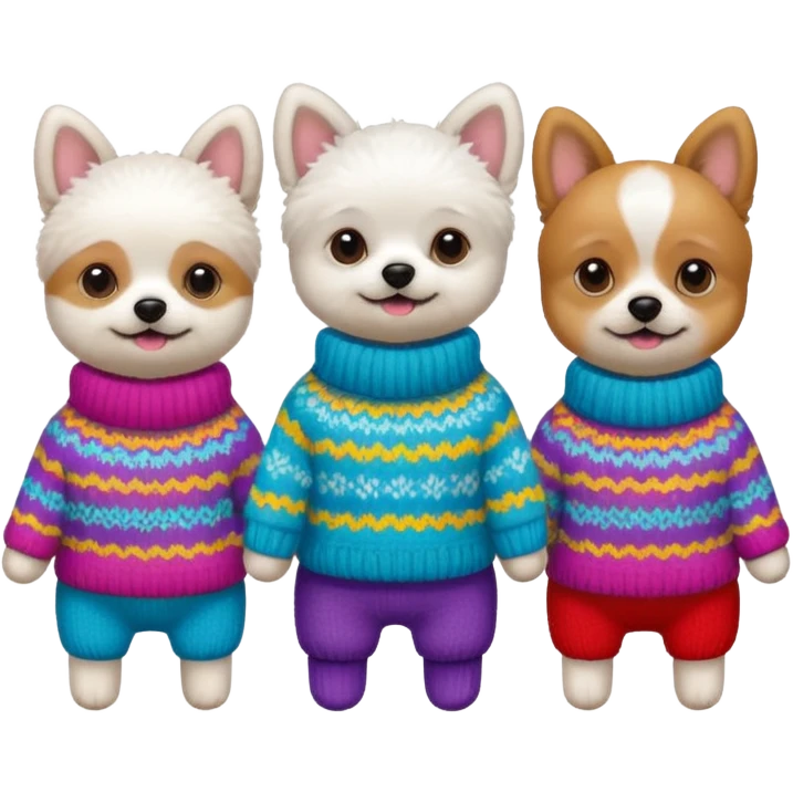 Cagnolini piccoli seduti con vestitini in maglia emoji