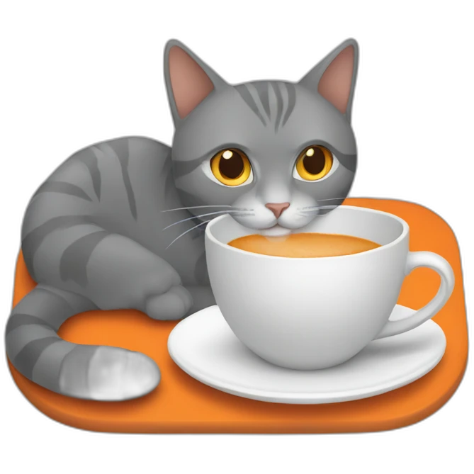 gray and orange cat drinking coffee emoji