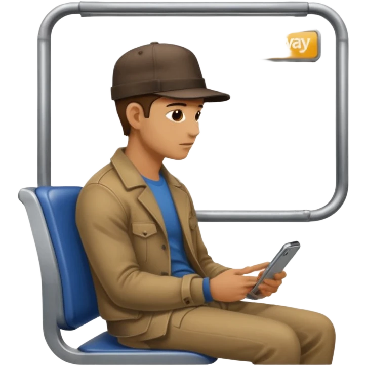 Man sitting on a subway seat, side view, passenger emoji