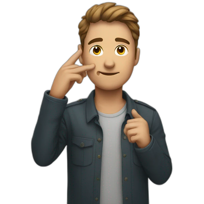 A man points with his hand to his eye emoji