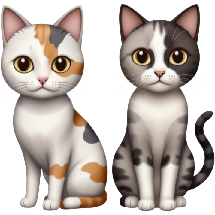 4 different coloured short haired cats including; a dark brown and white cat, and a dark grey and white  emoji