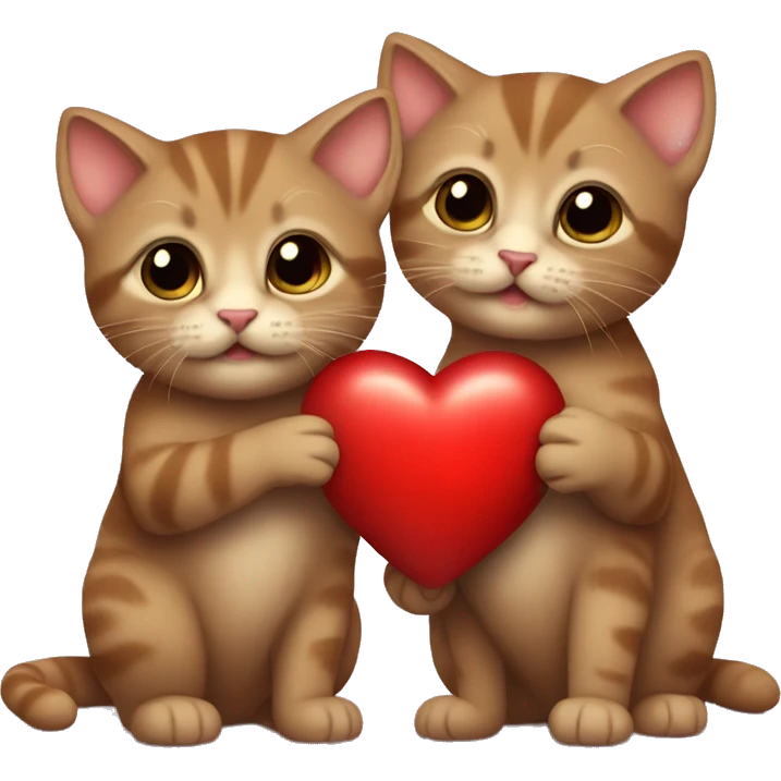 Two little brown kittens, holding a red heart  emoji