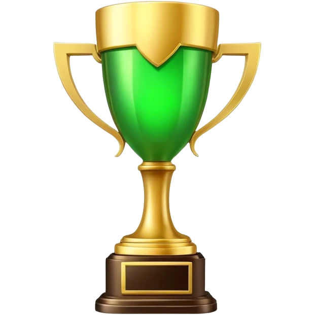 cinematic realistic green trophy on the gold stand emoji